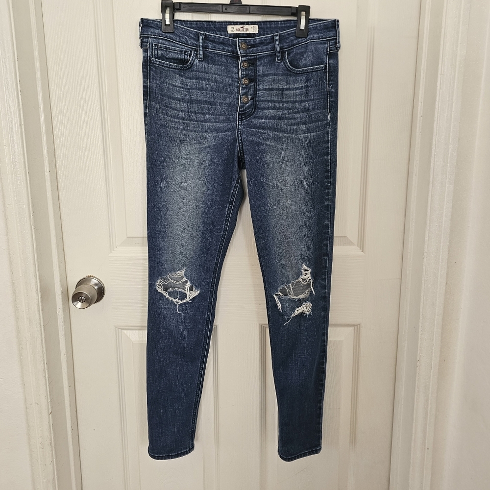 Hollister High-Rise Skinny Jeans Women's Size30/31 Color Dark blue Knee Ripe